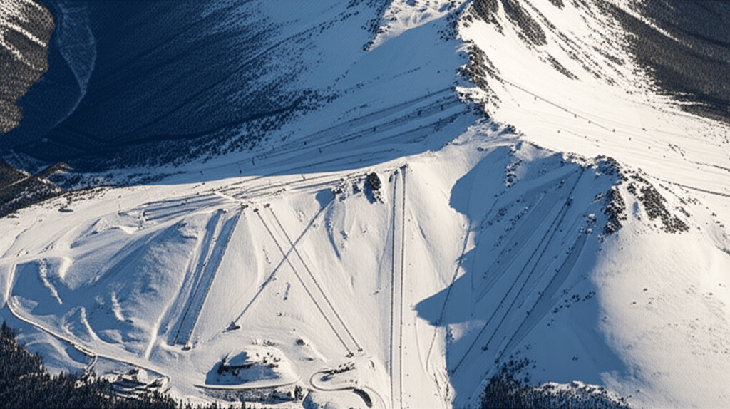 Satellite view of ski resort showing real aerial photography and terrain