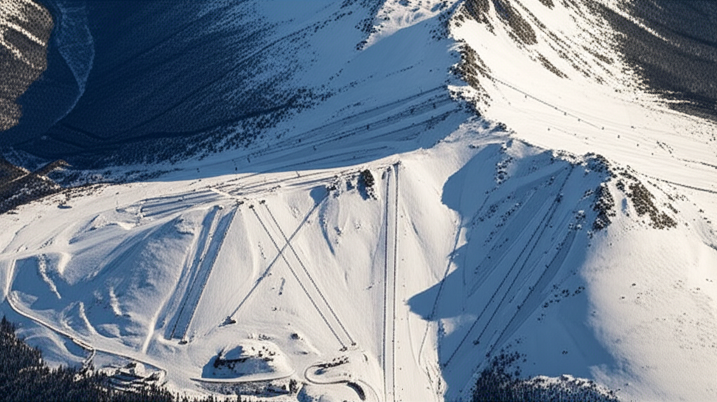 Satellite view of ski resort showing real aerial photography and terrain